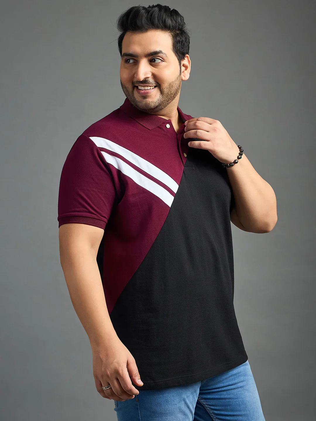 Men Plus Size Author Colorblock Polo Tshirt