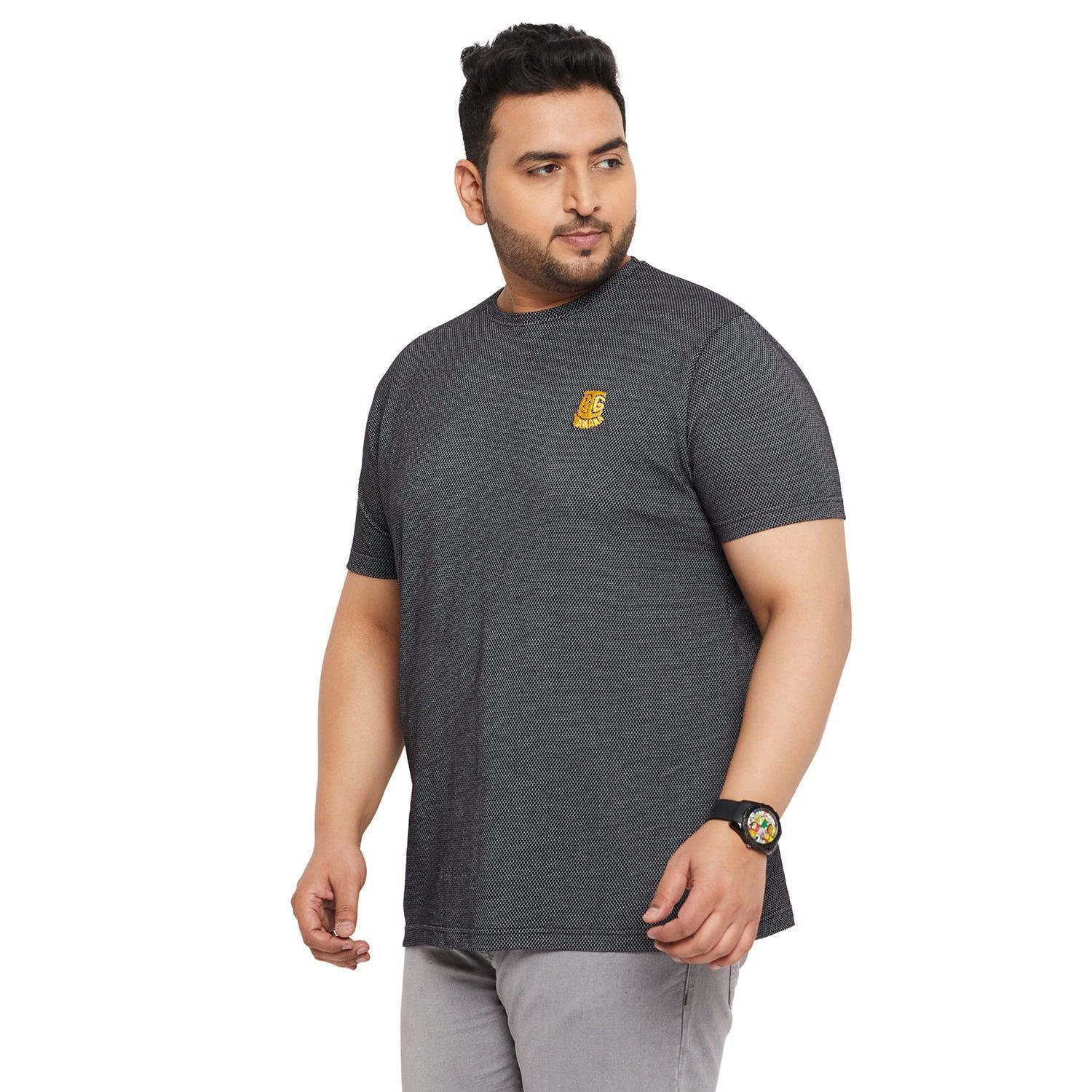 Men Plus Size Aviator-Black Jacquard Round Neck Tshirt - Image 3
