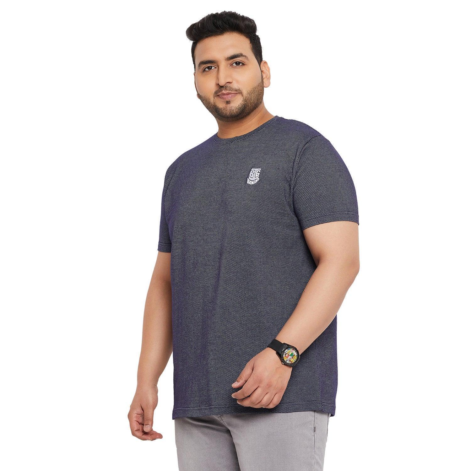 Men Plus Size Aviator-Navy Jacquard Round Neck Tshirt - Image 3