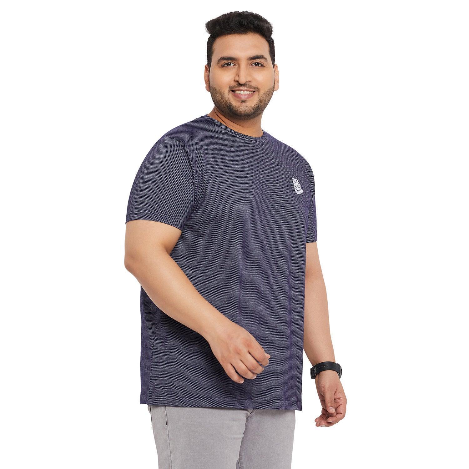 Men Plus Size Aviator-Navy Jacquard Round Neck Tshirt - Image 4