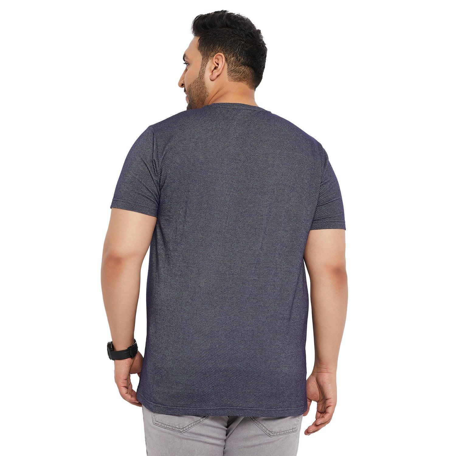 Men Plus Size Aviator-Navy Jacquard Round Neck Tshirt - Image 5