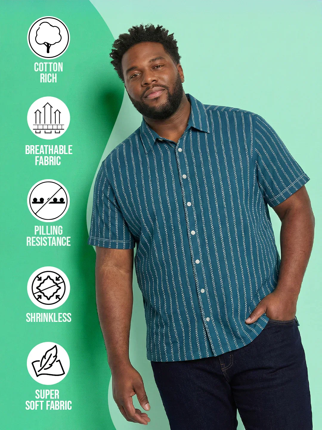 Men Plus Size Bakerline Blue Striped Casual Shirt - Image 2