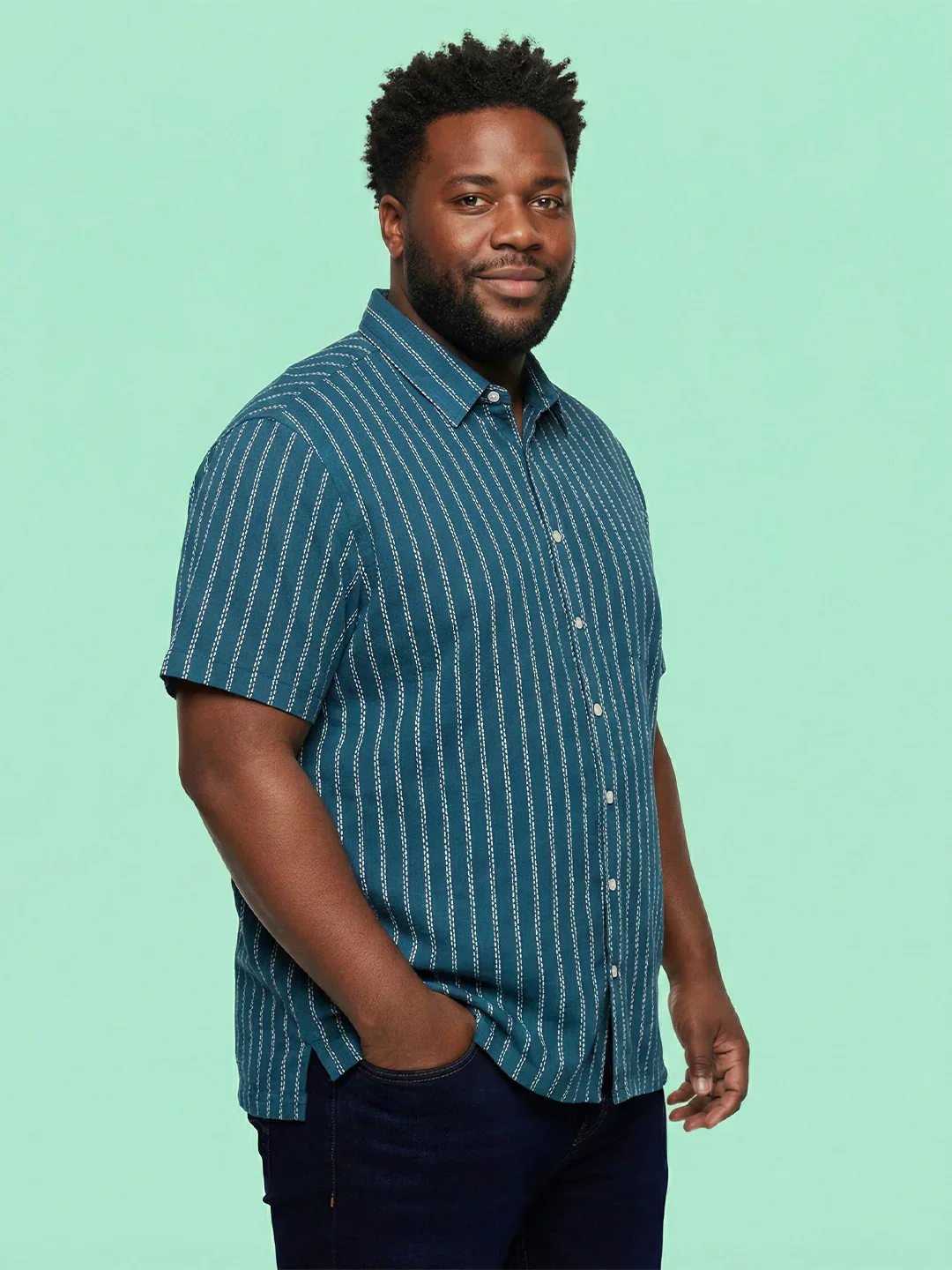 Men Plus Size Bakerline Blue Striped Casual Shirt - Image 3