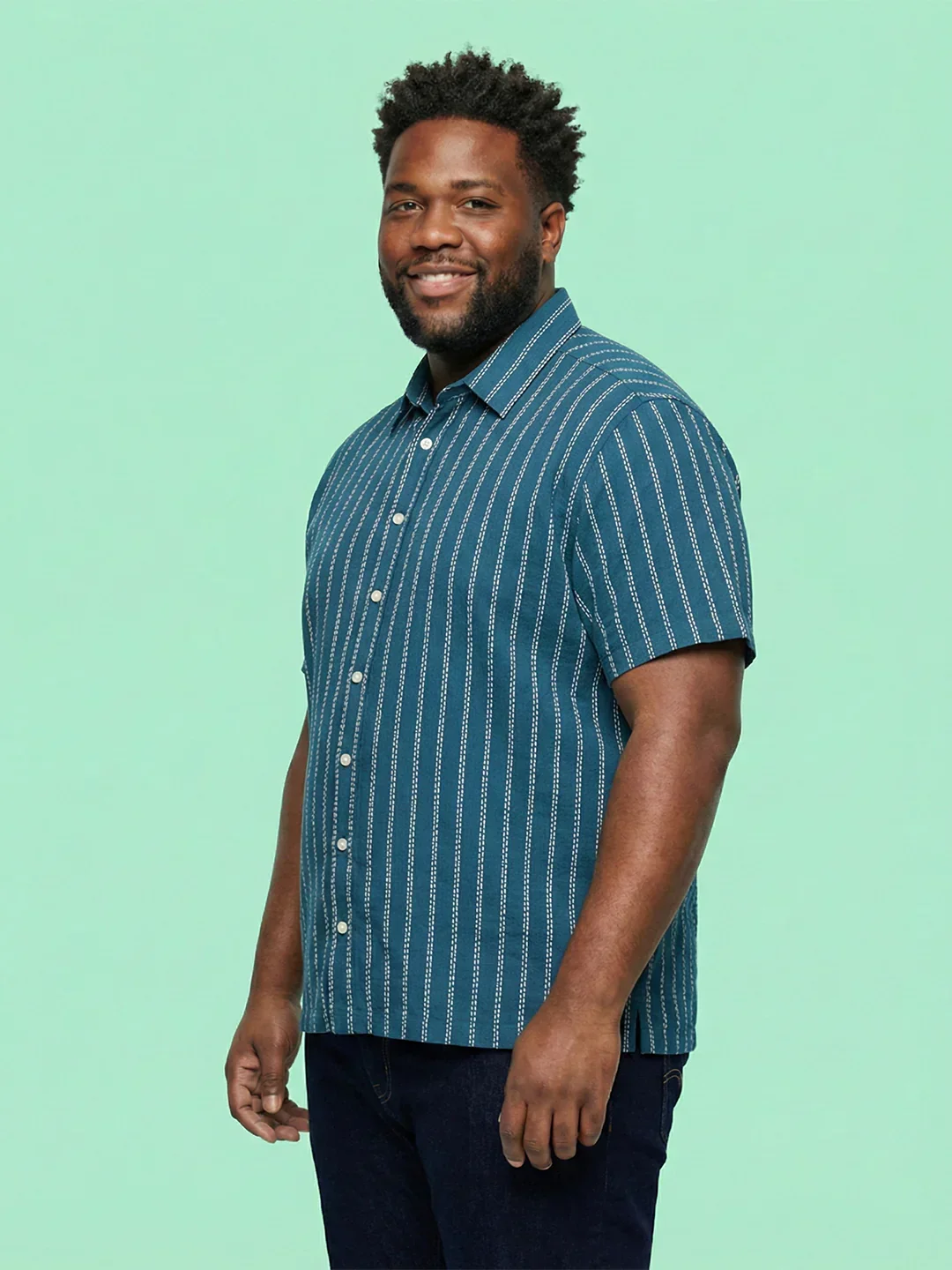 Men Plus Size Bakerline Blue Striped Casual Shirt - Image 4