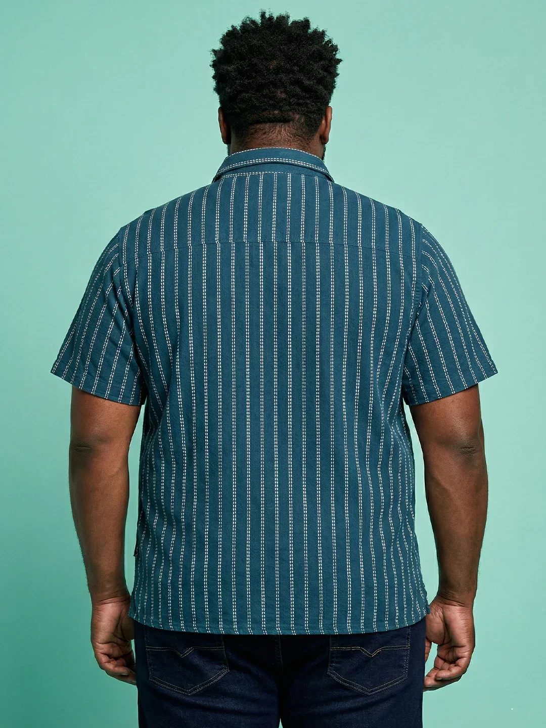 Men Plus Size Bakerline Blue Striped Casual Shirt - Image 5