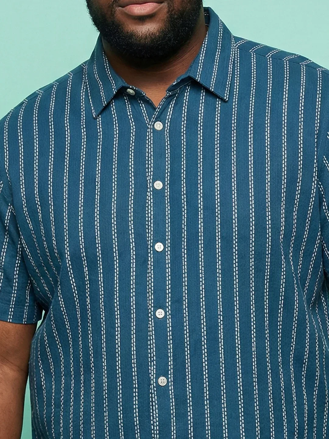 Men Plus Size Bakerline Blue Striped Casual Shirt - Image 6