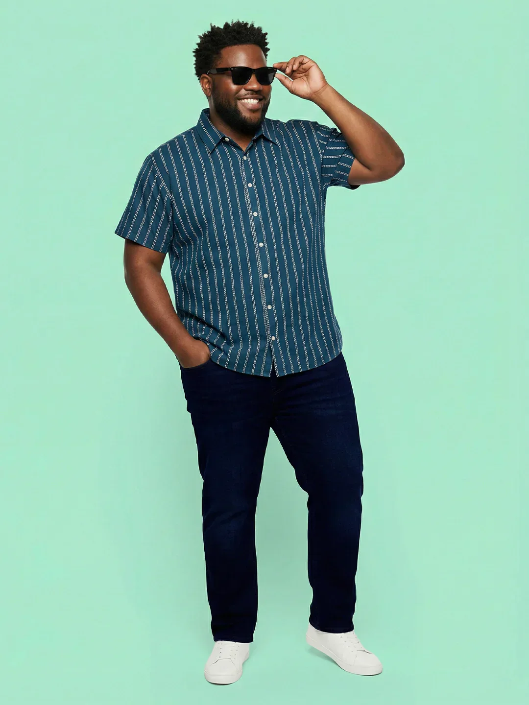 Men Plus Size Bakerline Blue Striped Casual Shirt - Image 8