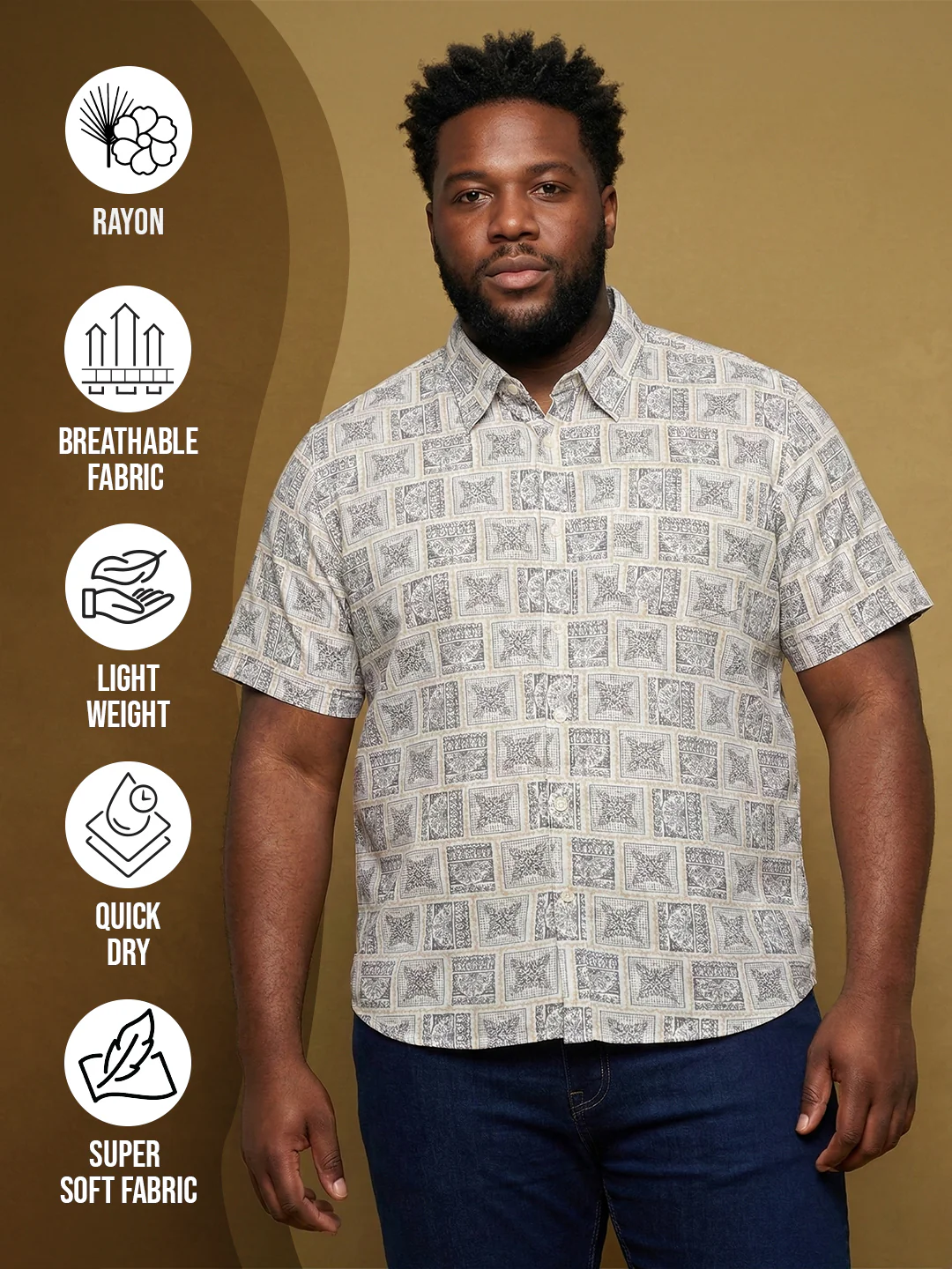 Men Plus Size Basalt Multicolor Printed Casual Shirt - Image 2