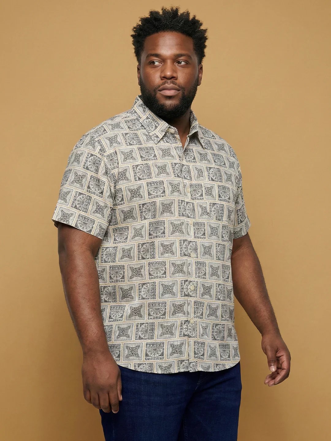Men Plus Size Basalt Multicolor Printed Casual Shirt - Image 3