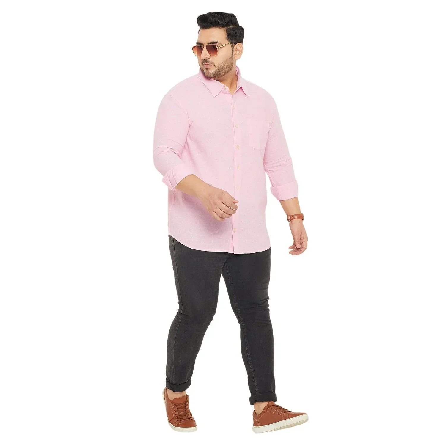 Men Plus Size Base-Pink Solid Shirt - Image 2