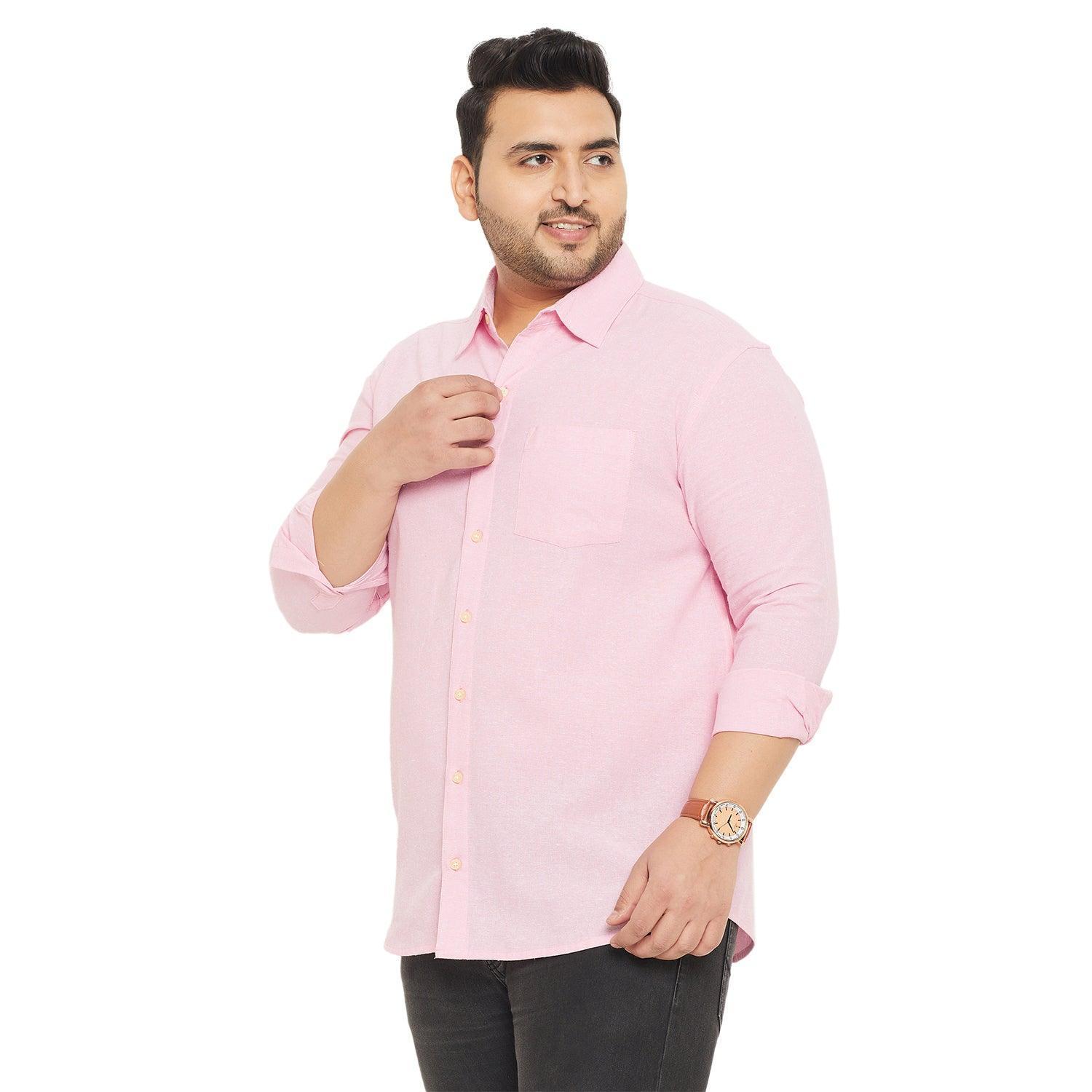Men Plus Size Base-Pink Solid Shirt - Image 3