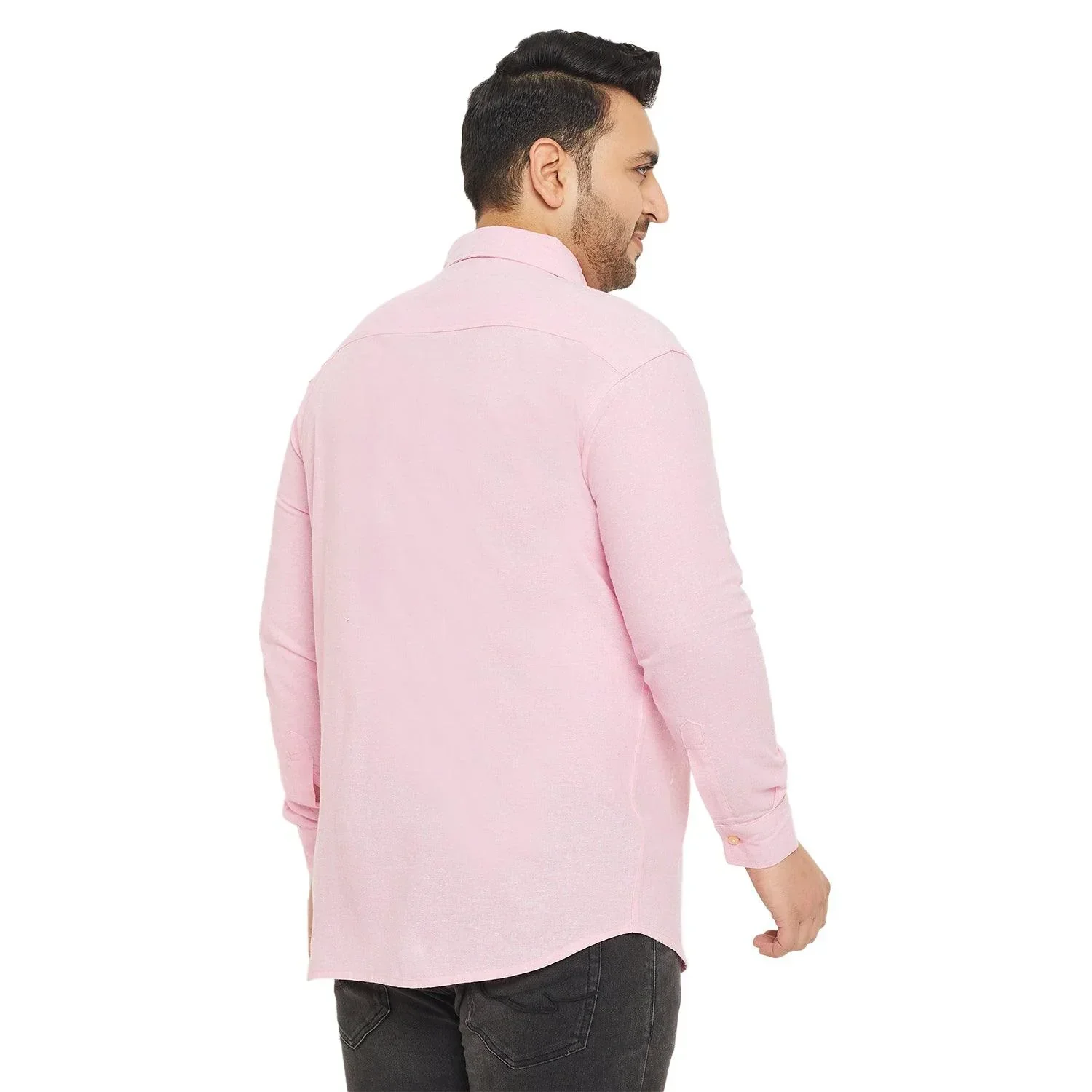 Men Plus Size Base-Pink Solid Shirt - Image 5