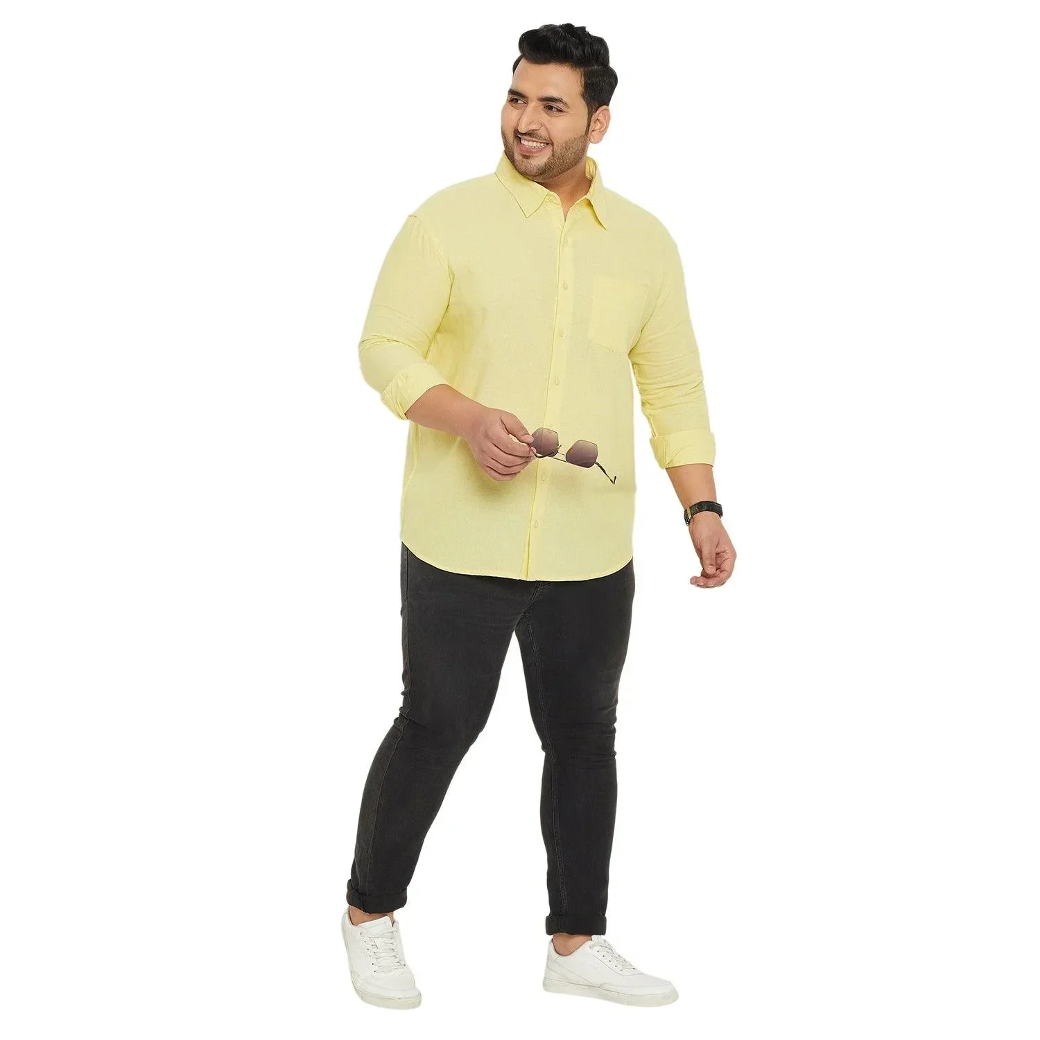 Men Plus Size Base-Yellow Solid Shirt - Image 2
