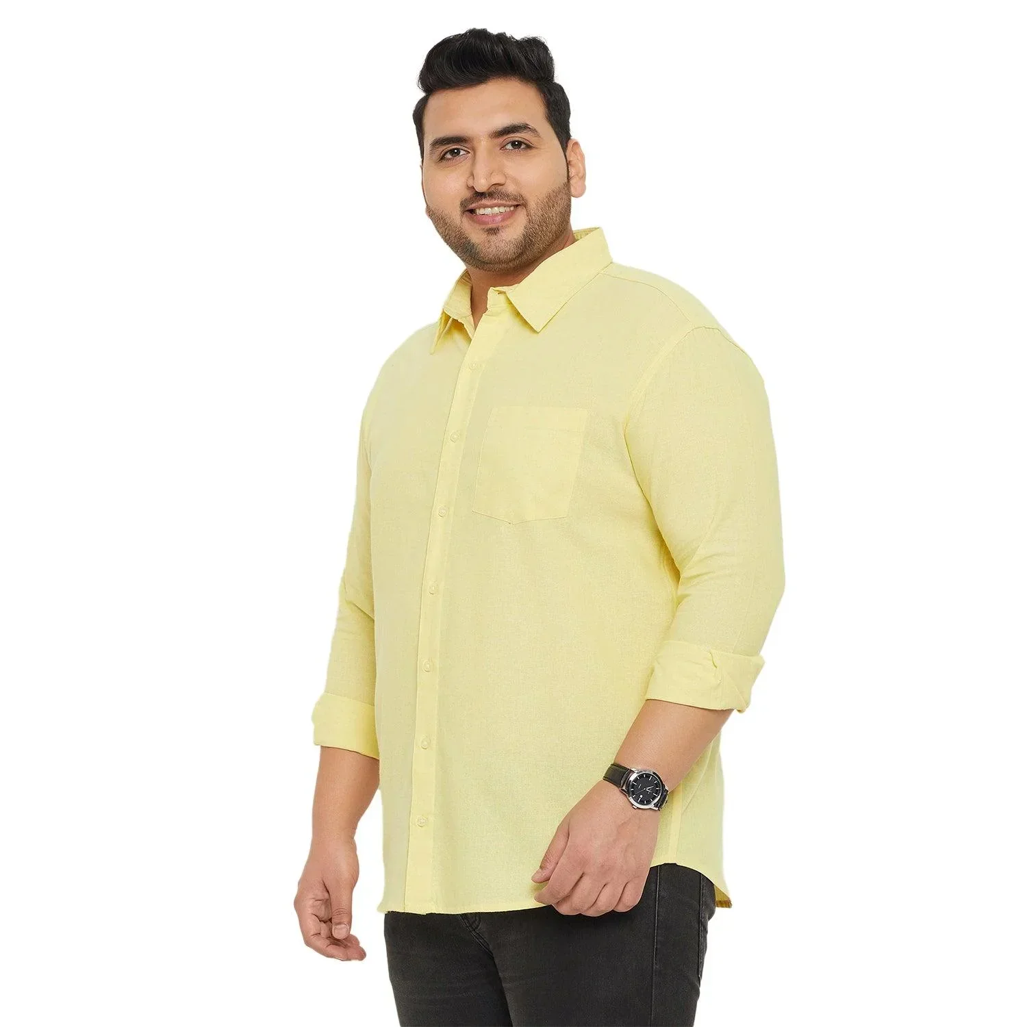 Men Plus Size Base-Yellow Solid Shirt - Image 3