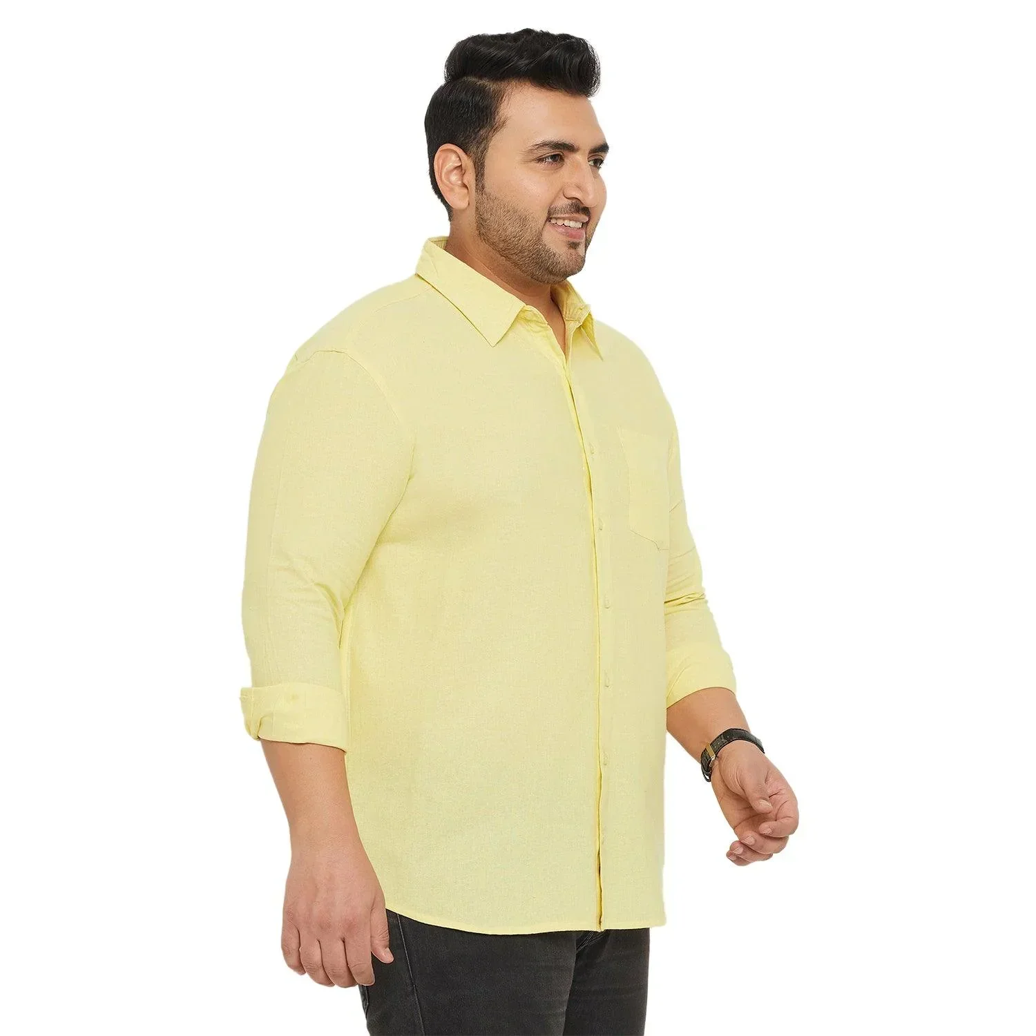 Men Plus Size Base-Yellow Solid Shirt - Image 4