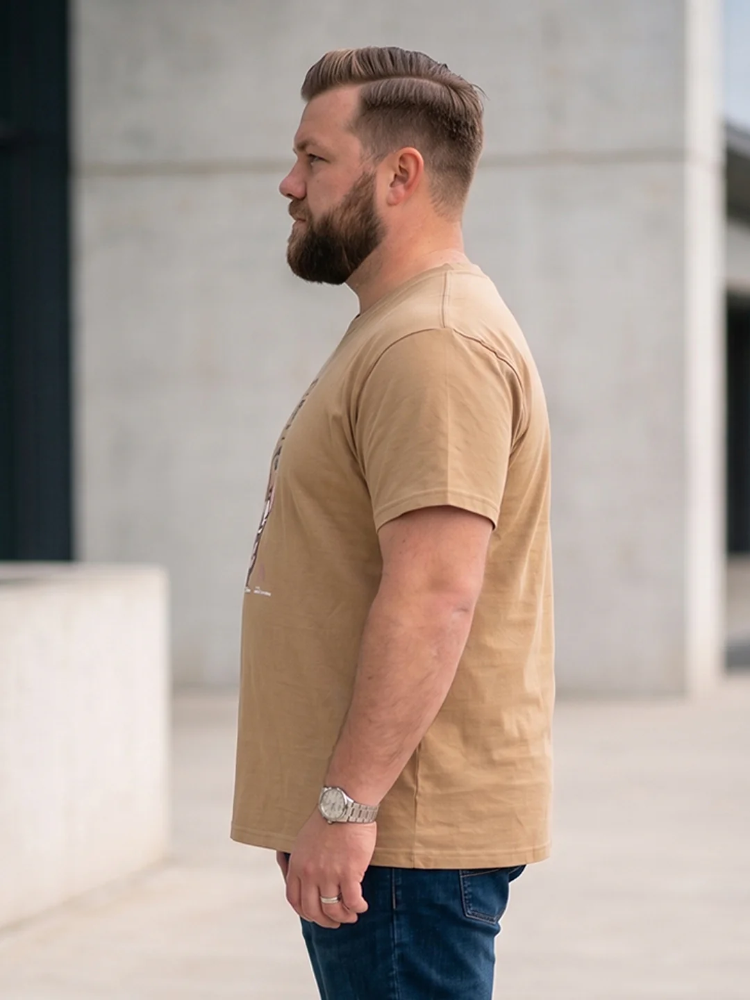 Men Plus Size Beigebanter Beige Printed Round Neck - Image 3