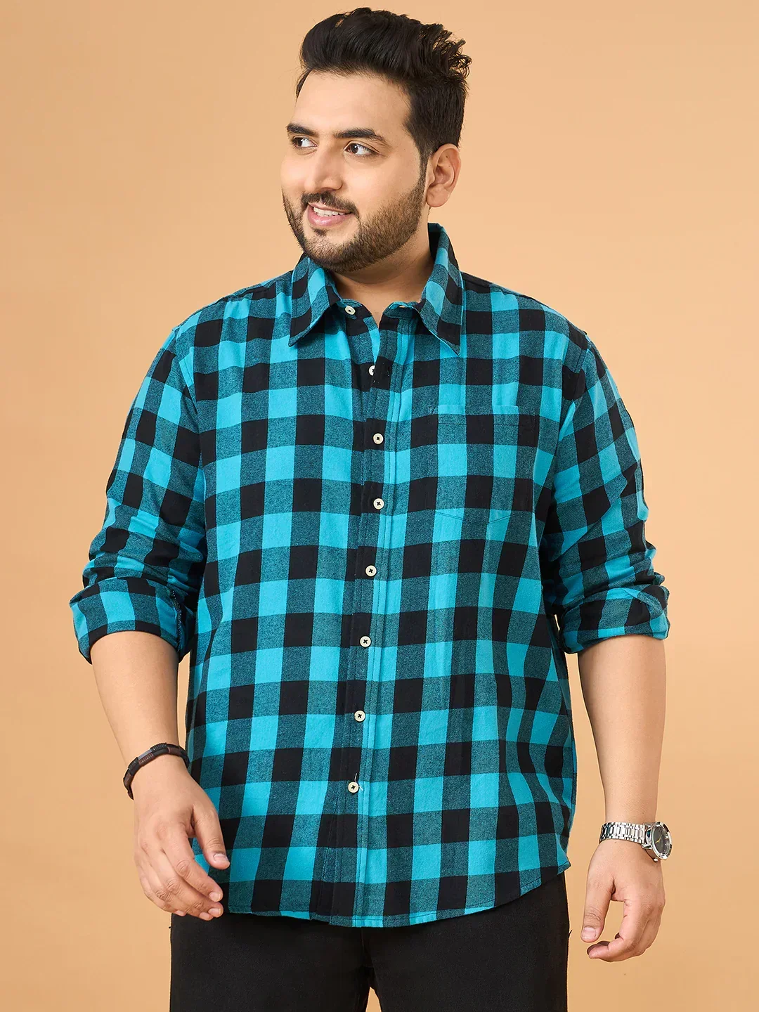 Men Plus Size Beryl Multicolor Checkered Casual Shirt - Image 3