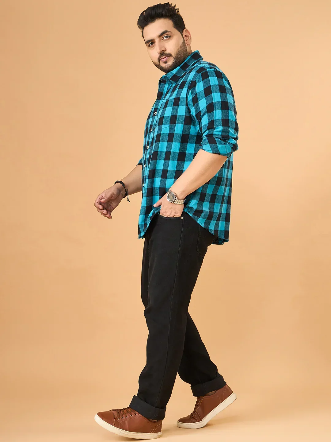 Men Plus Size Beryl Multicolor Checkered Casual Shirt - Image 4