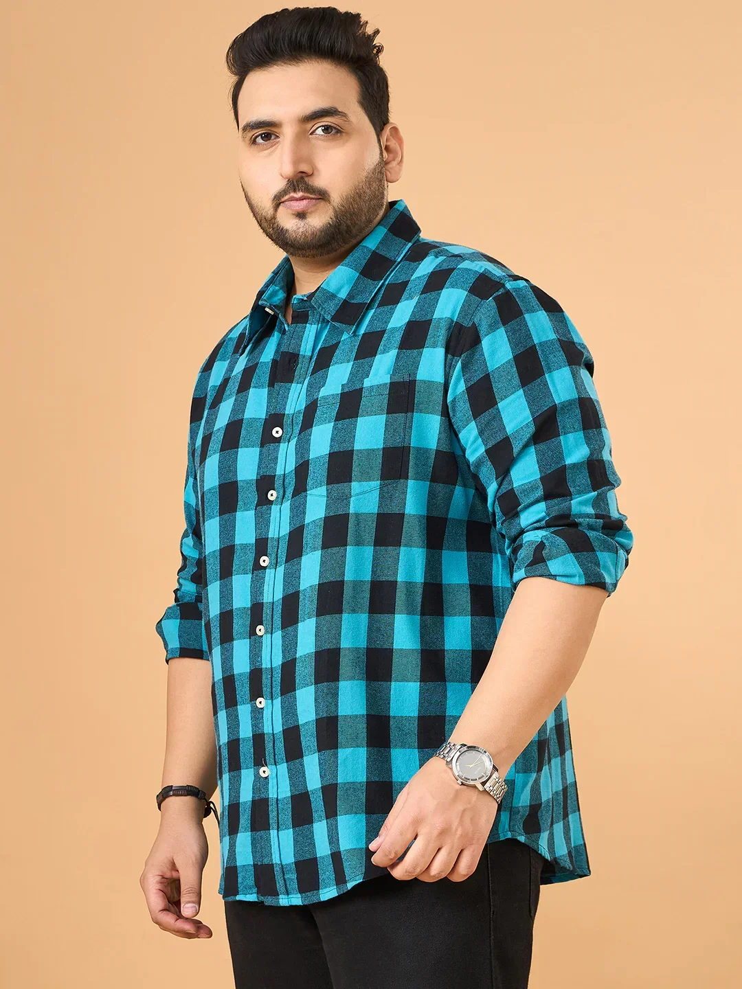 Men Plus Size Beryl Multicolor Checkered Casual Shirt - Image 5