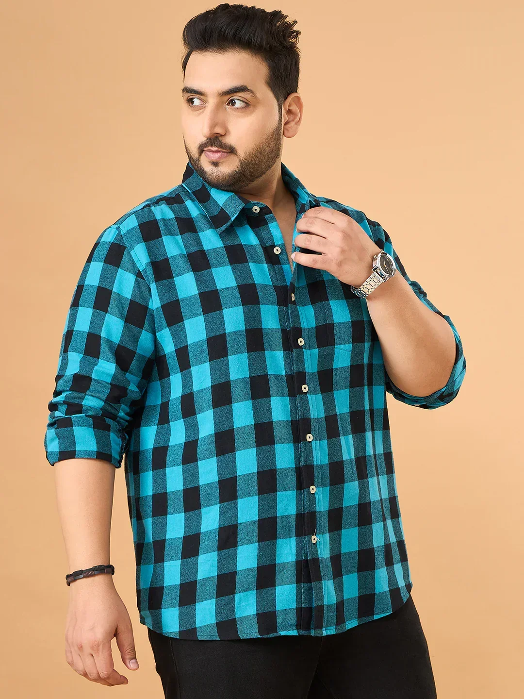 Men Plus Size Beryl Multicolor Checkered Casual Shirt - Image 6