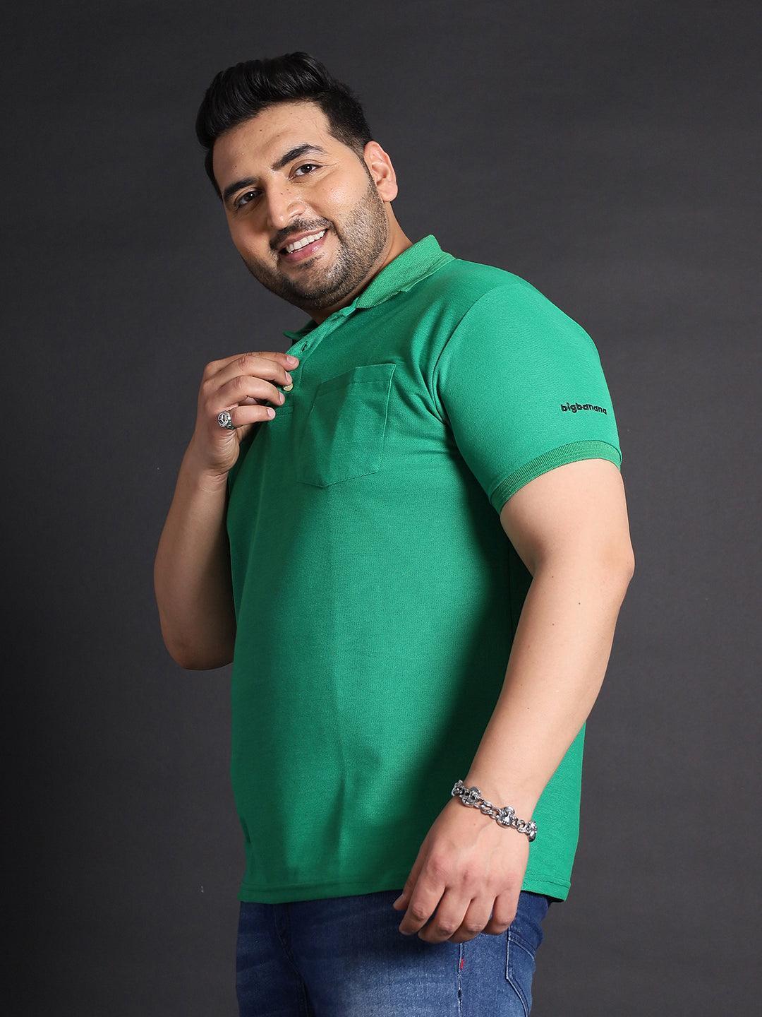 Men Plus Size Bibs-Green Solid Polo Tshirt - Image 3