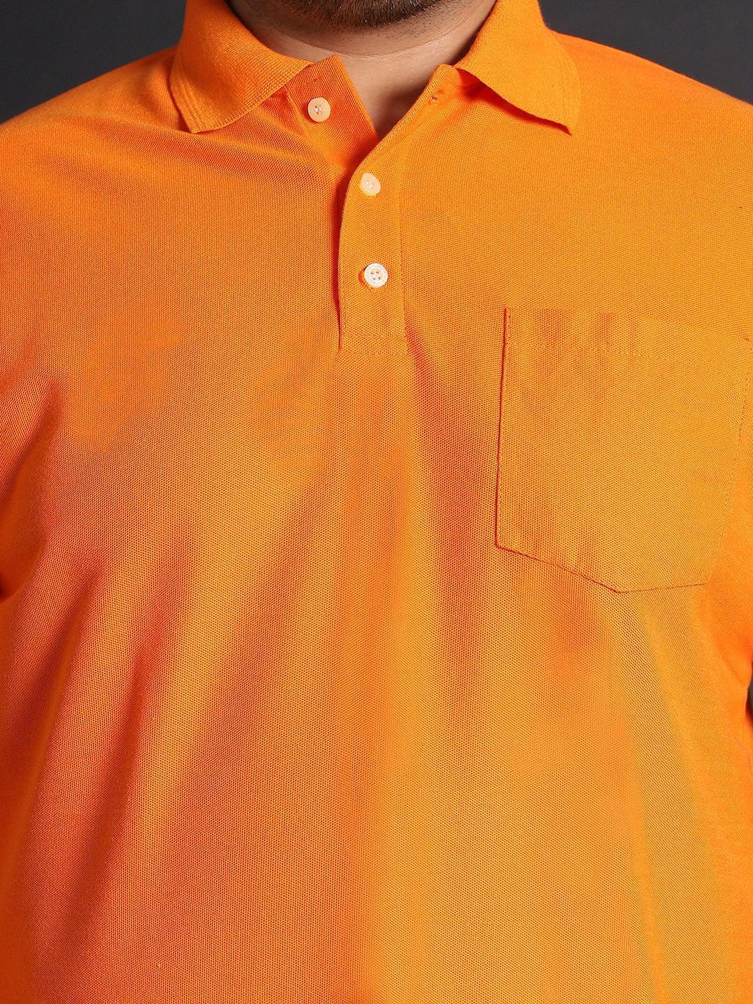 Men Plus Size Bibs-Orange Solid Polo Tshirt - Image 6