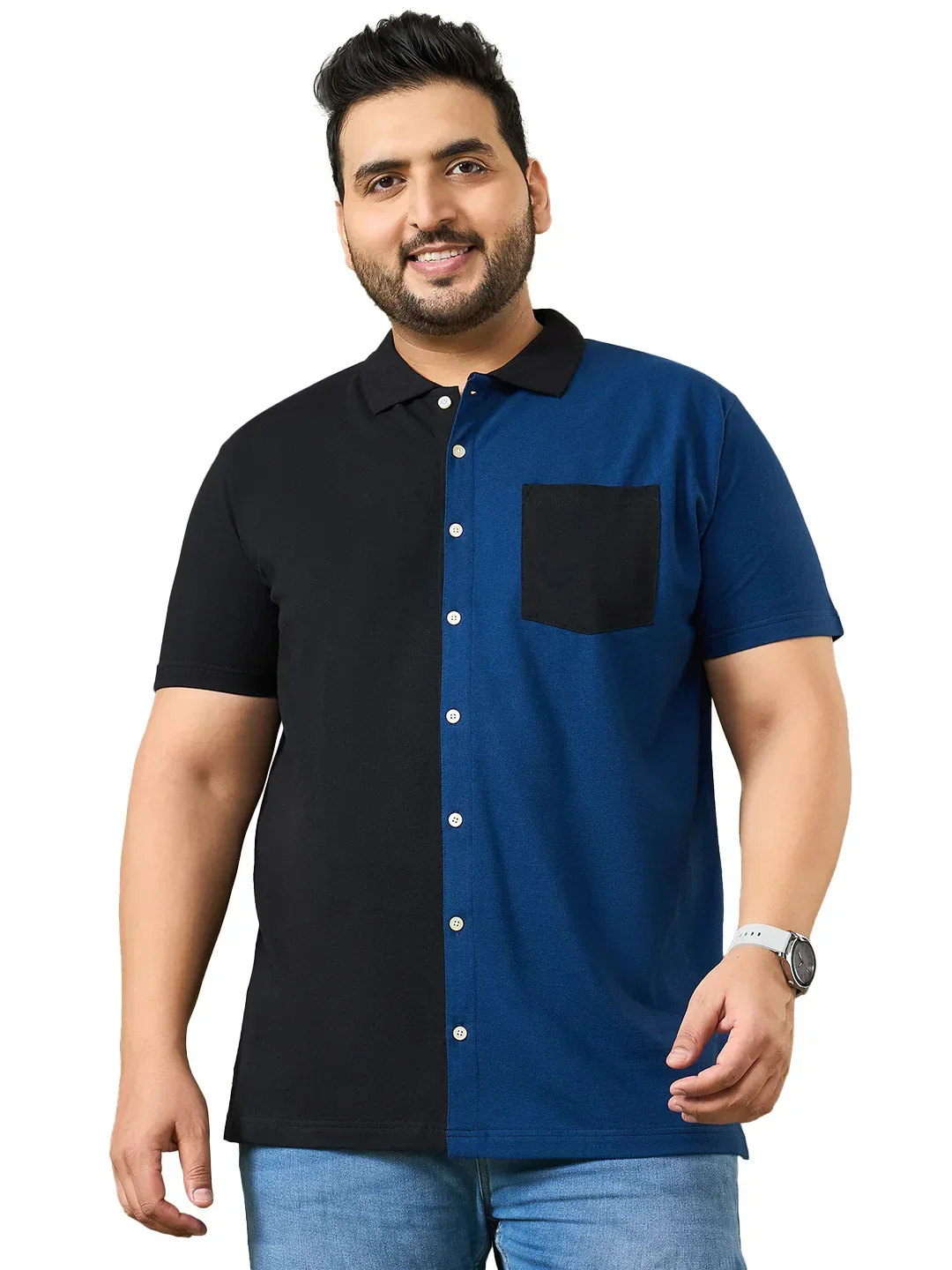Men Plus Size Binary Multicolor Colorblock Casual Shirt - Image 2