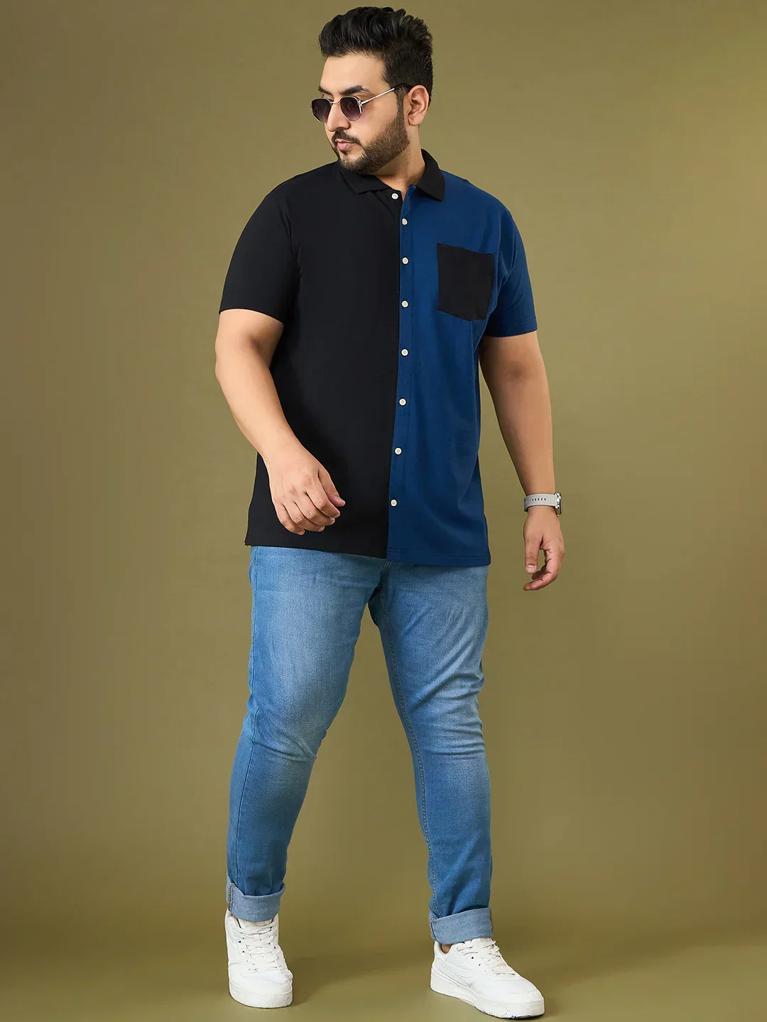 Men Plus Size Binary Multicolor Colorblock Casual Shirt - Image 3
