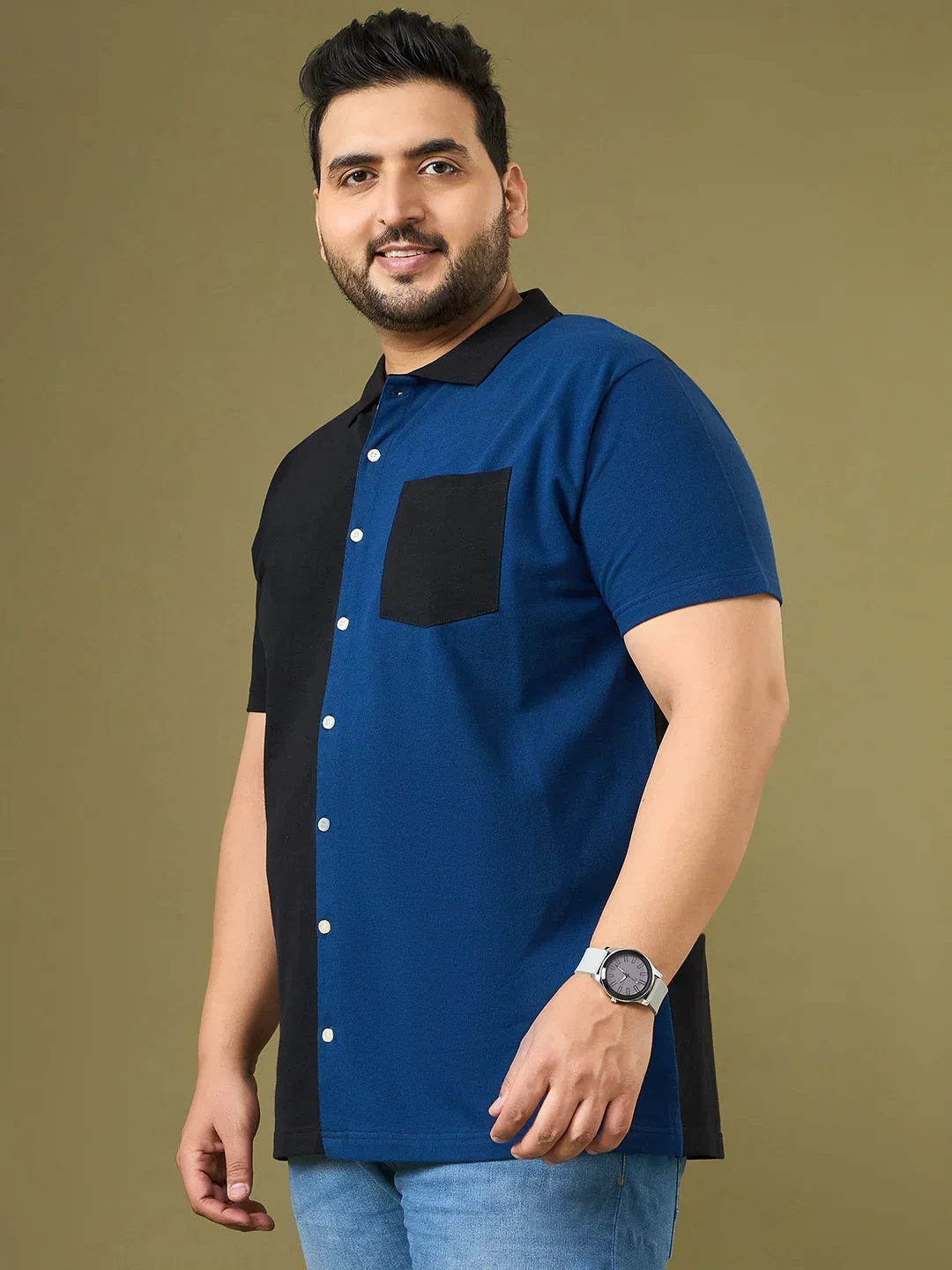 Men Plus Size Binary Multicolor Colorblock Casual Shirt - Image 4