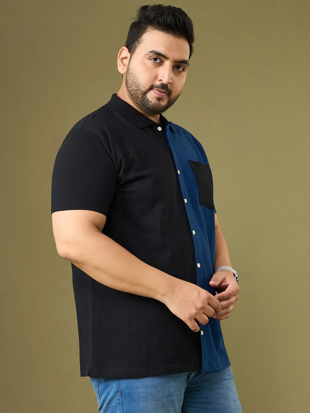 Men Plus Size Binary Multicolor Colorblock Casual Shirt - Image 5