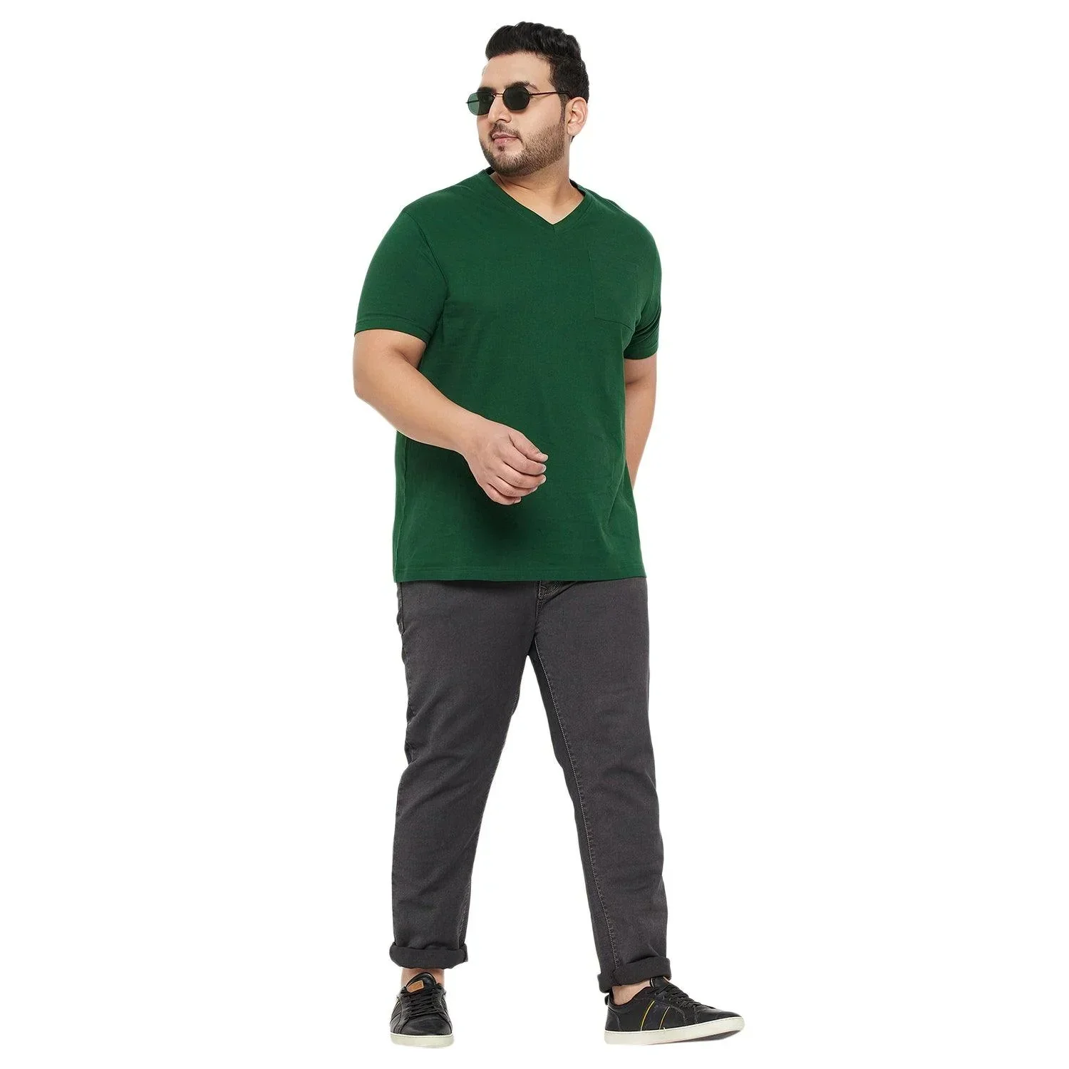 Men Plus Size Bitter Solid V-Neck Tshirt - Image 2