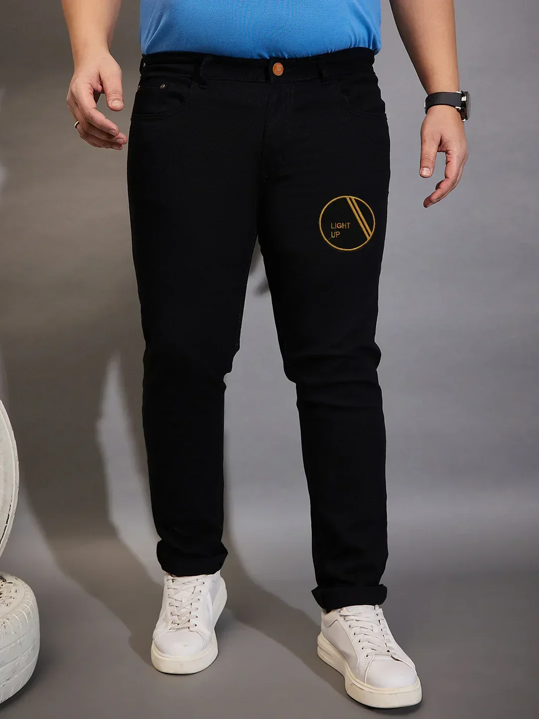 Men Plus Size Black Solce Solid Jeans - Image 3