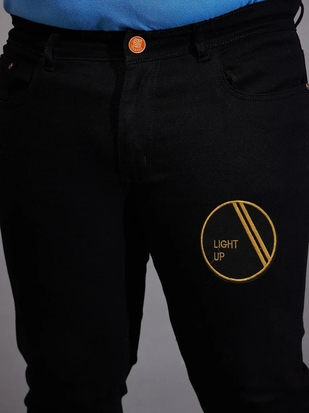 Men Plus Size Black Solce Solid Jeans - Image 6