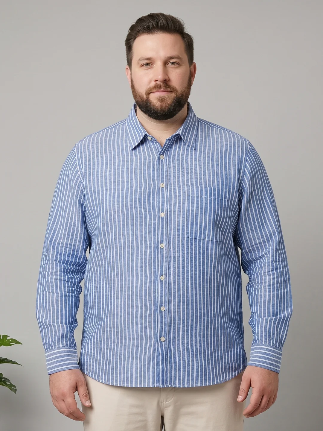Men Plus Size Blixor Dark Blue Striped Shirts