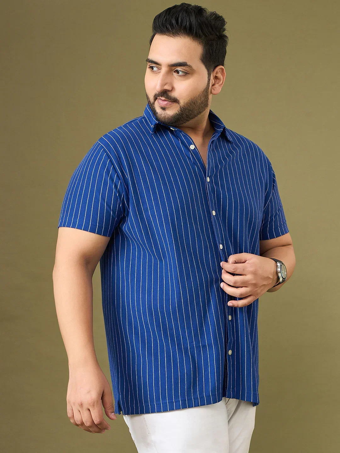 Men Plus Size Bluemist Striped Shirt - Image 5