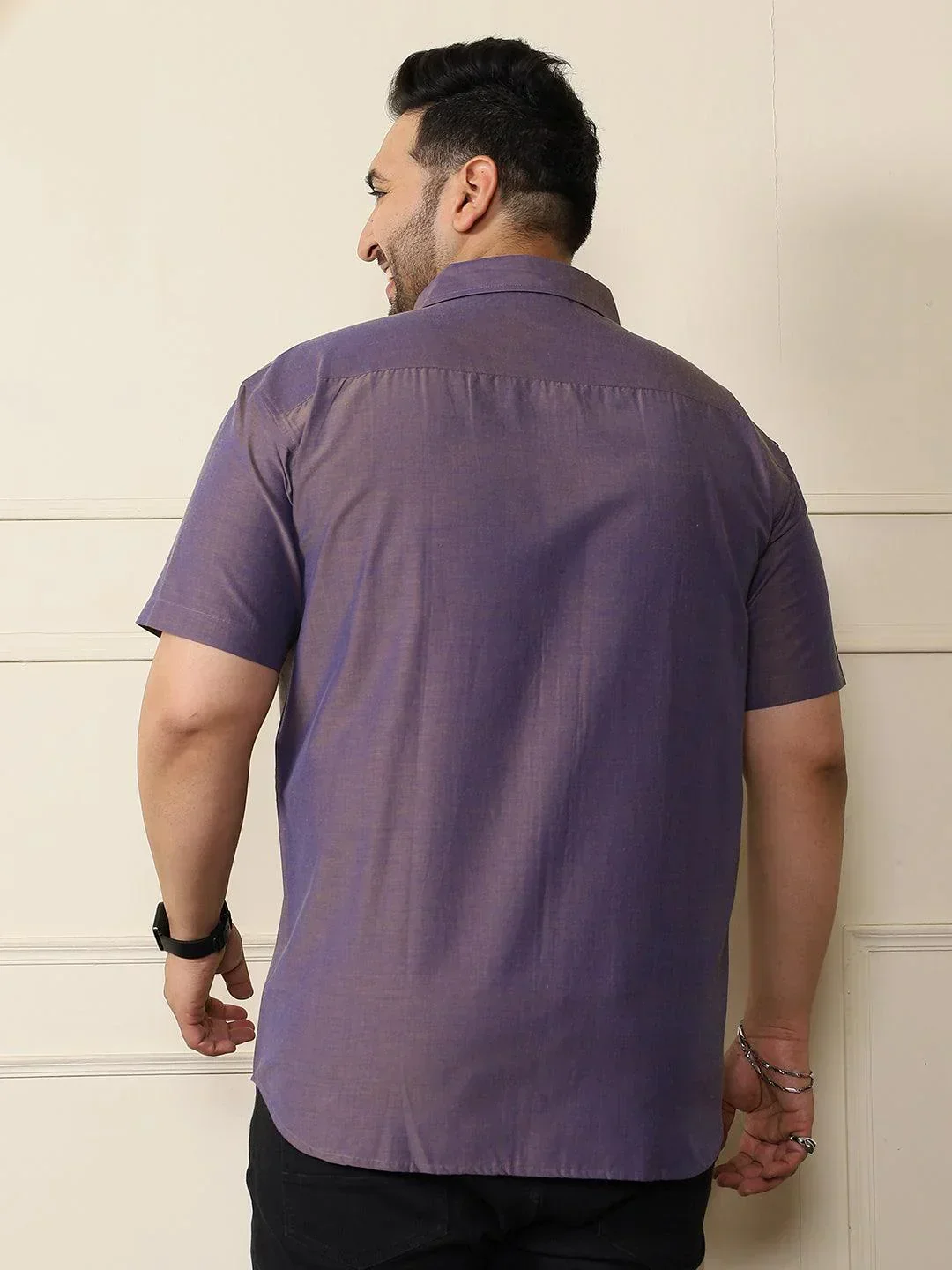 Men Plus Size Bogota-Purple Solid Shirt - Image 5