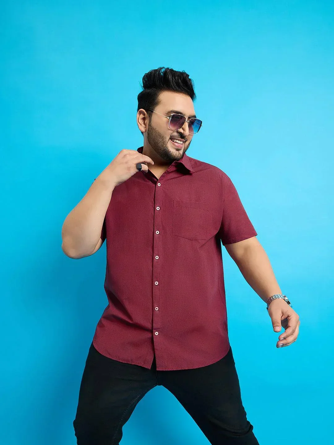 Men Plus Size Bogota-Red Solid Shirt - Image 7