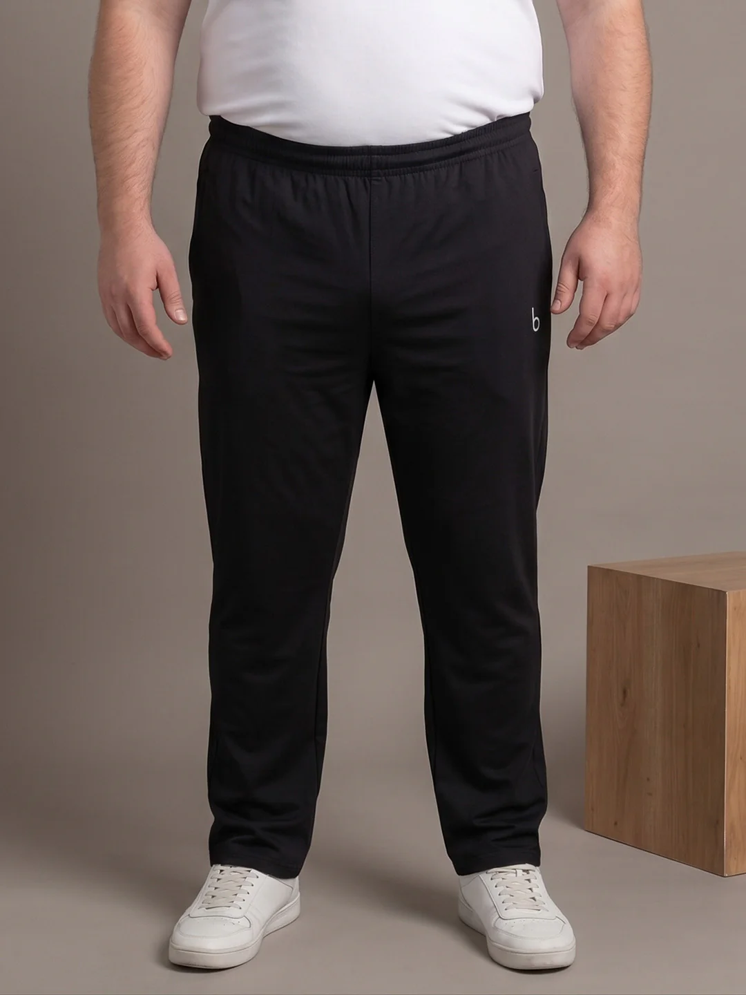Men Plus Size Boldanchor Black Solid Trackpants