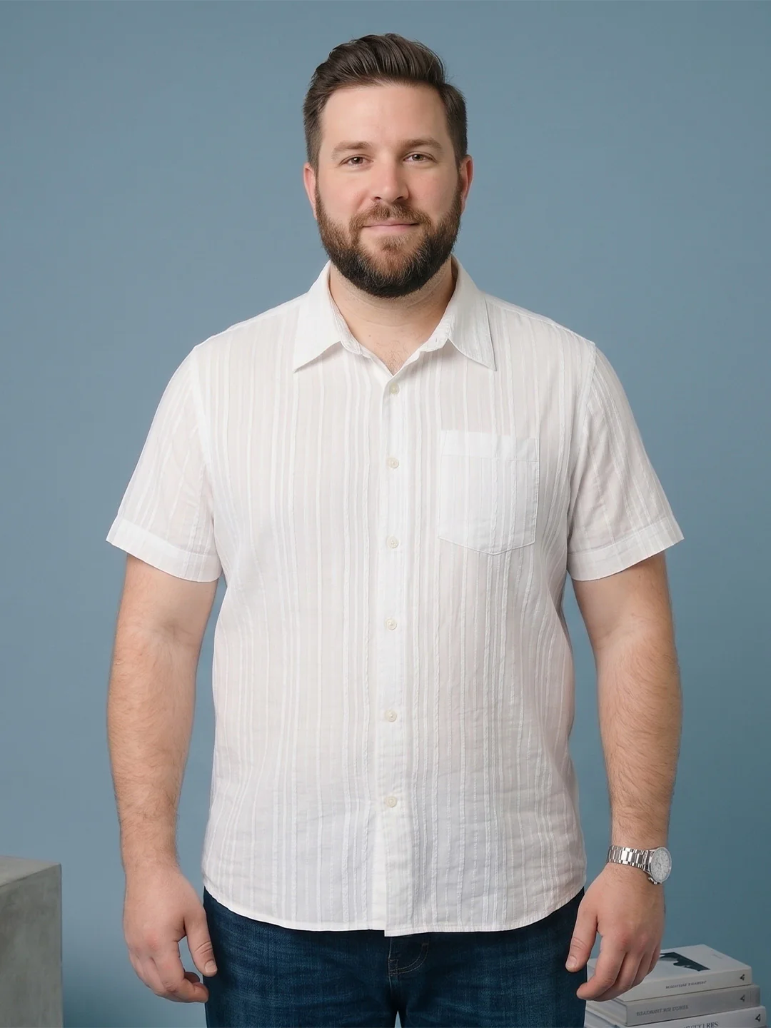 Men Plus Size Bonewhite White Textured Shirts