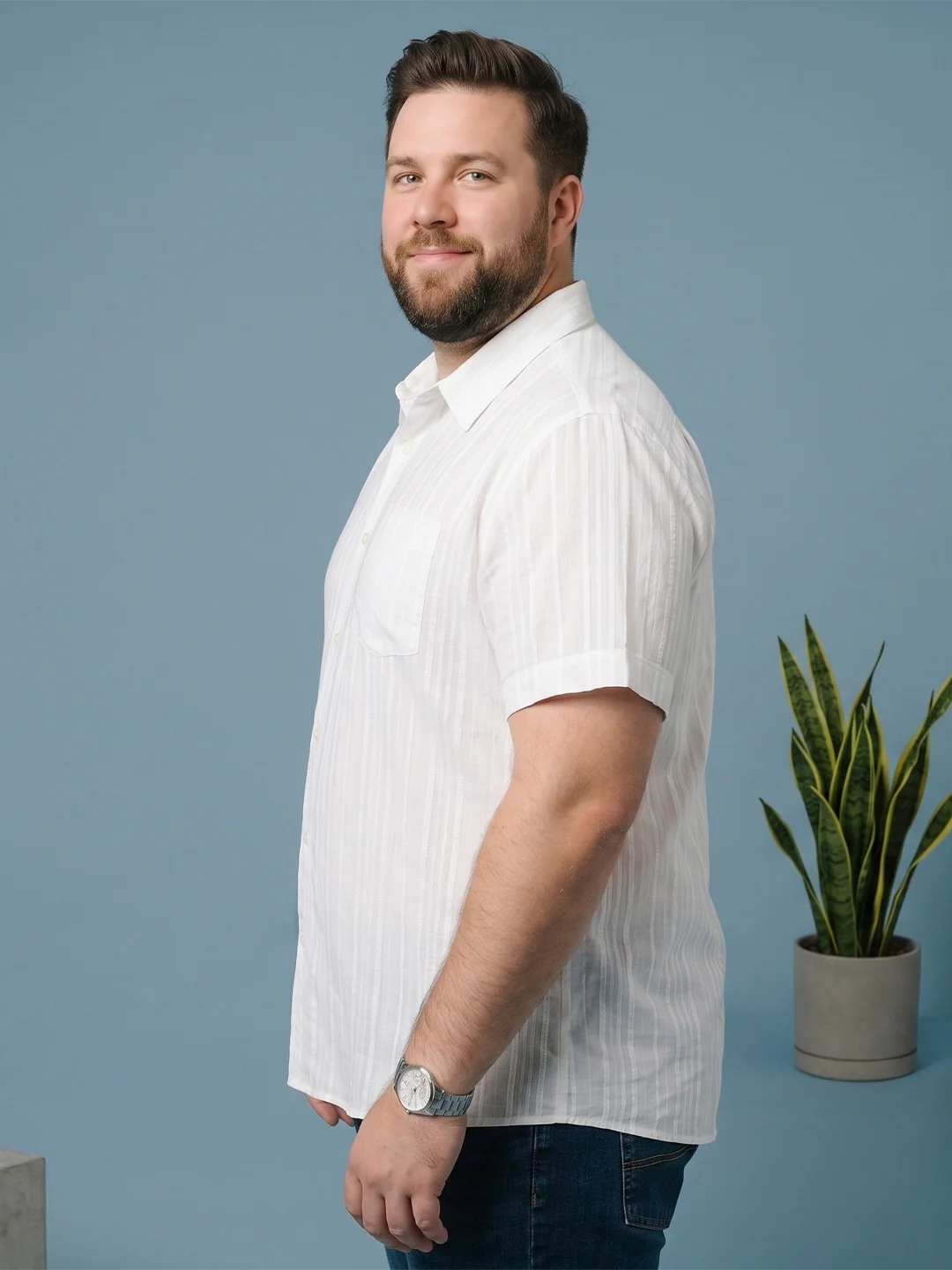 Men Plus Size Bonewhite White Textured Shirts - Image 2
