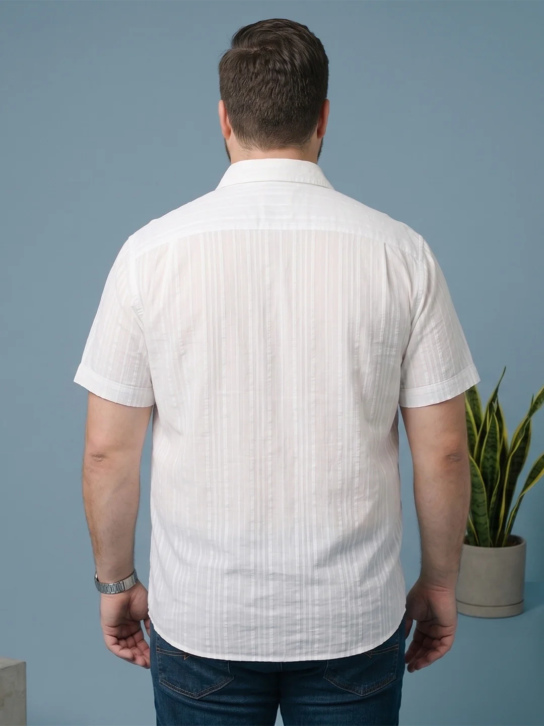 Men Plus Size Bonewhite White Textured Shirts - Image 3