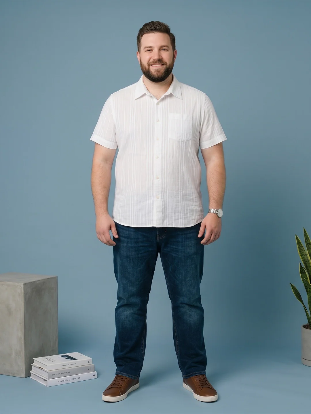 Men Plus Size Bonewhite White Textured Shirts - Image 4