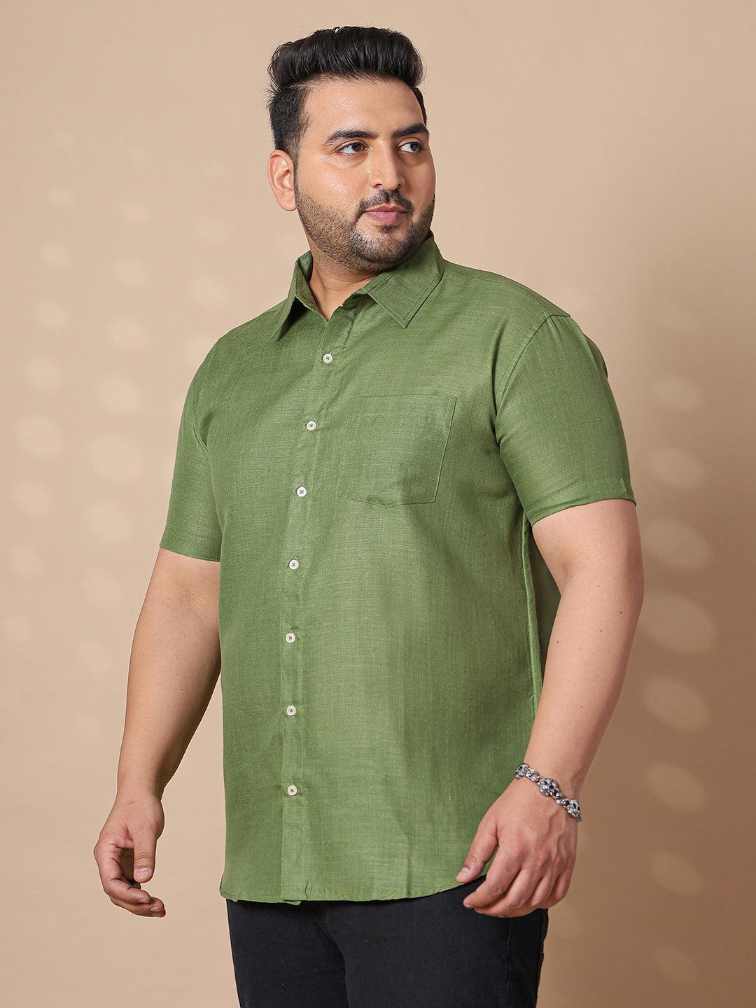 Men Plus Size Britain-Green Solid Shirt - Image 3