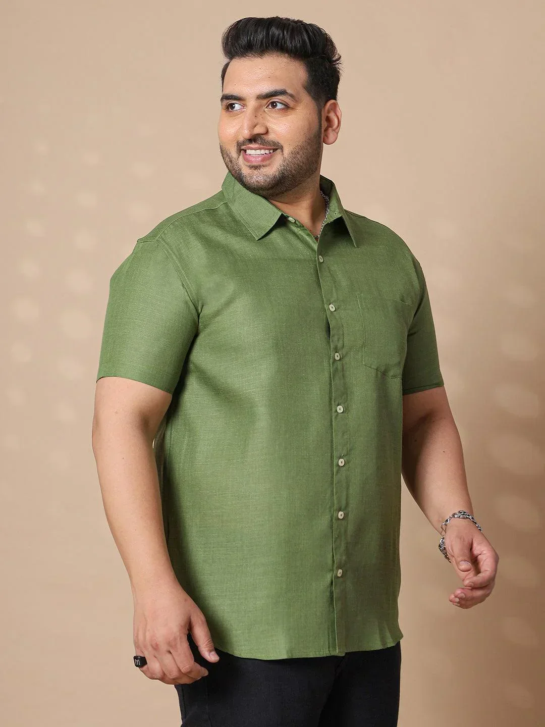 Men Plus Size Britain-Green Solid Shirt - Image 4