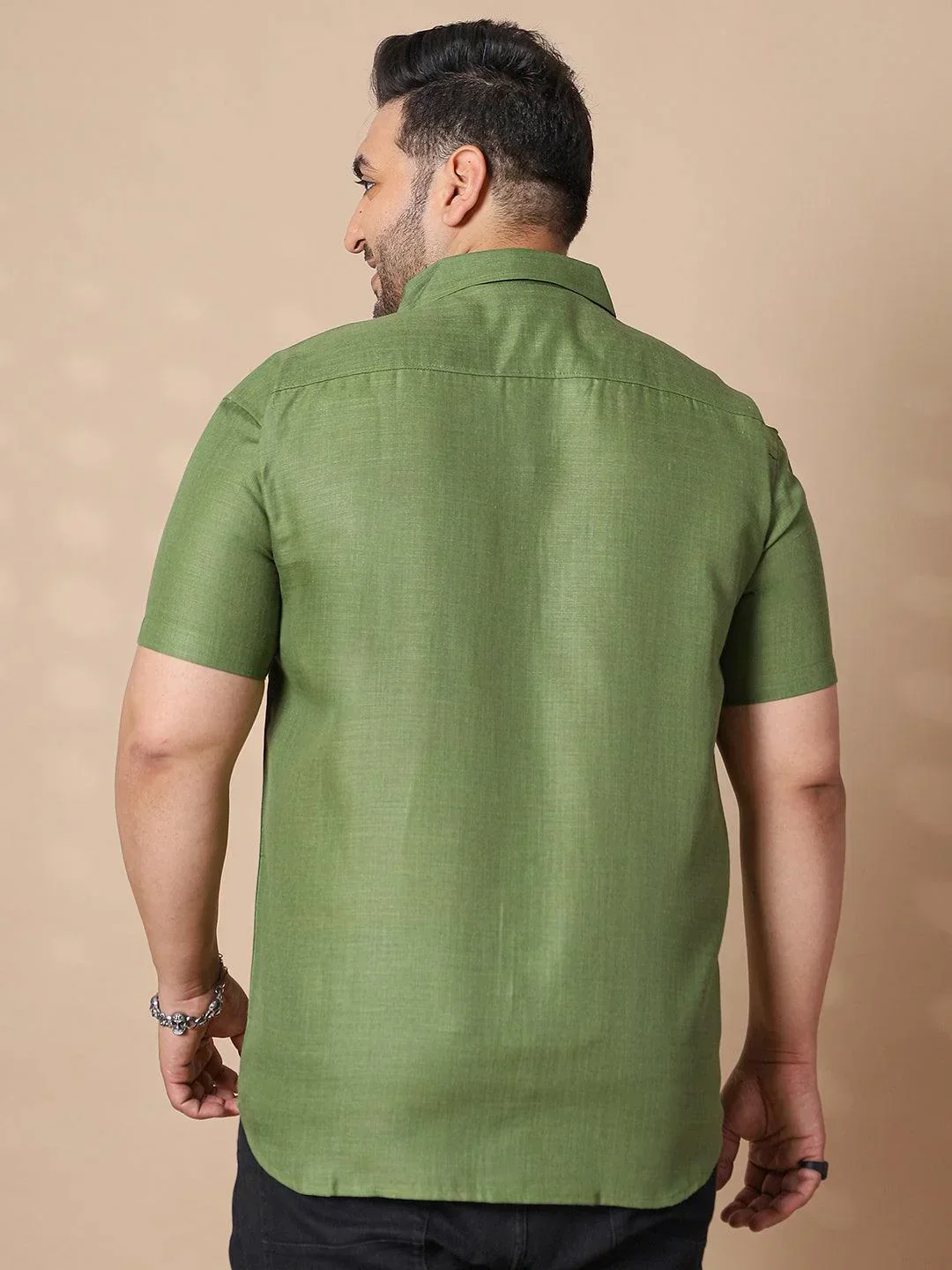 Men Plus Size Britain-Green Solid Shirt - Image 5