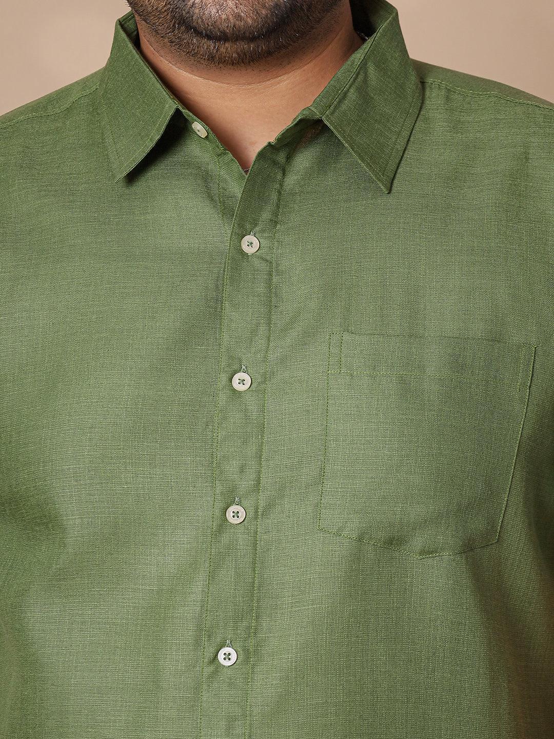Men Plus Size Britain-Green Solid Shirt - Image 6
