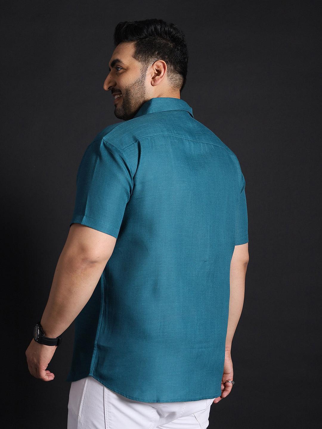 Men Plus Size Britain-Teal Solid Shirt - Image 6