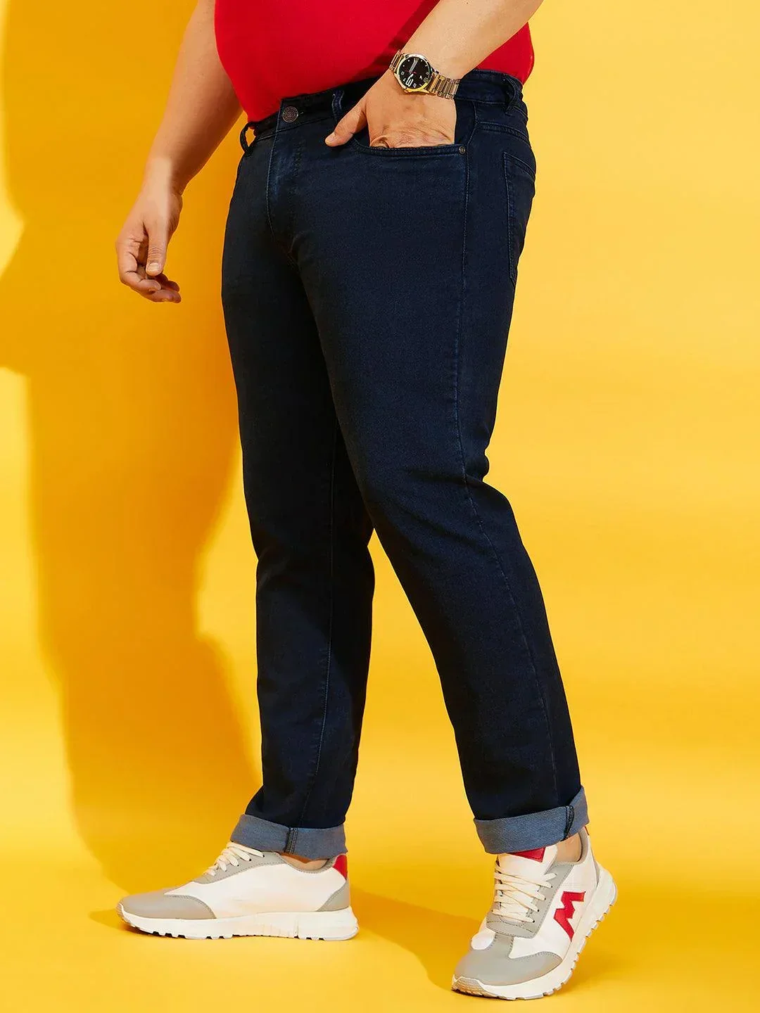 Men Plus Size Bromate Tinted Washed Jeans - Image 3