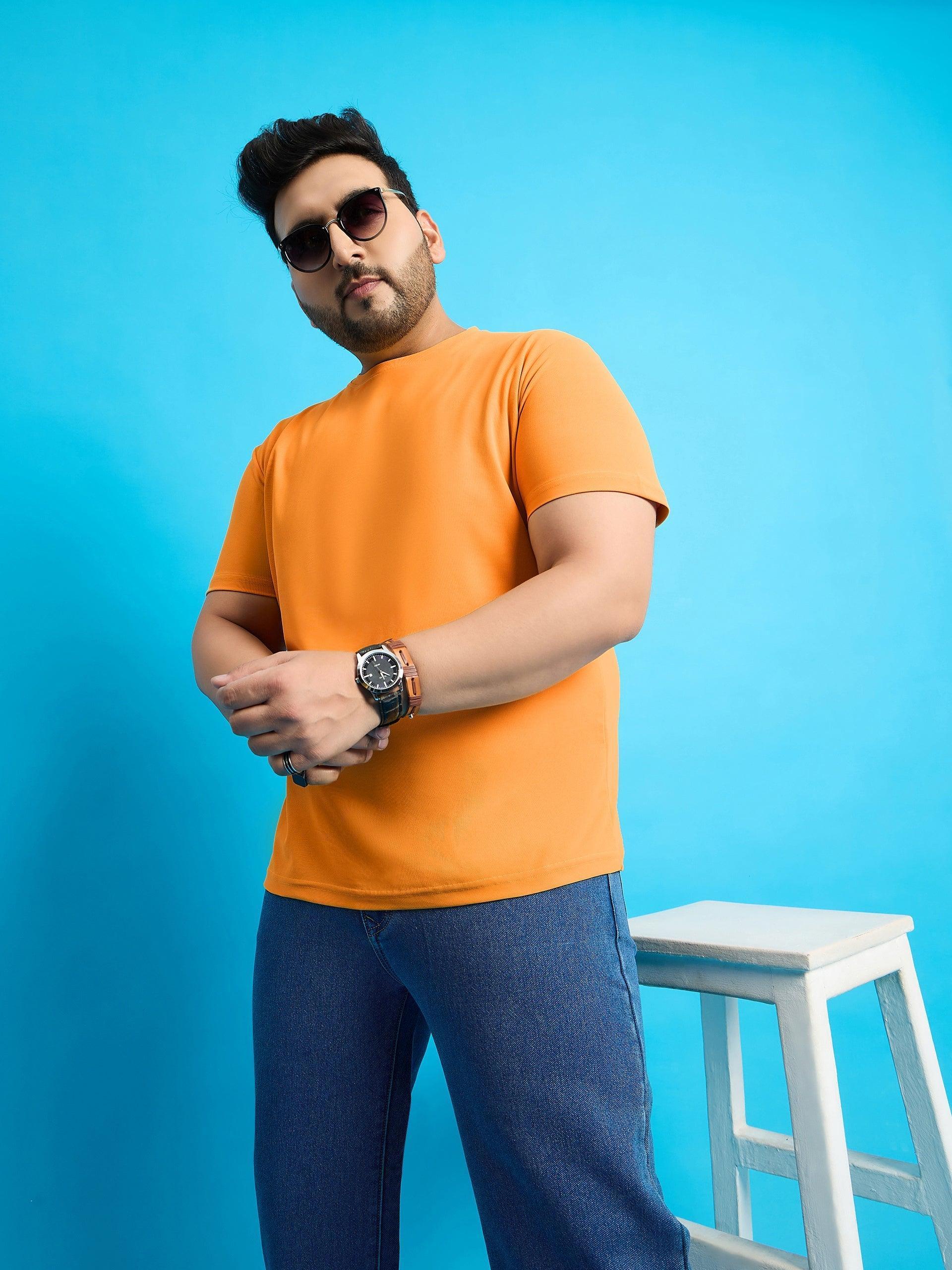 Men Plus Size Broshi-Yellow Solid Round Neck Tshirt - Image 7