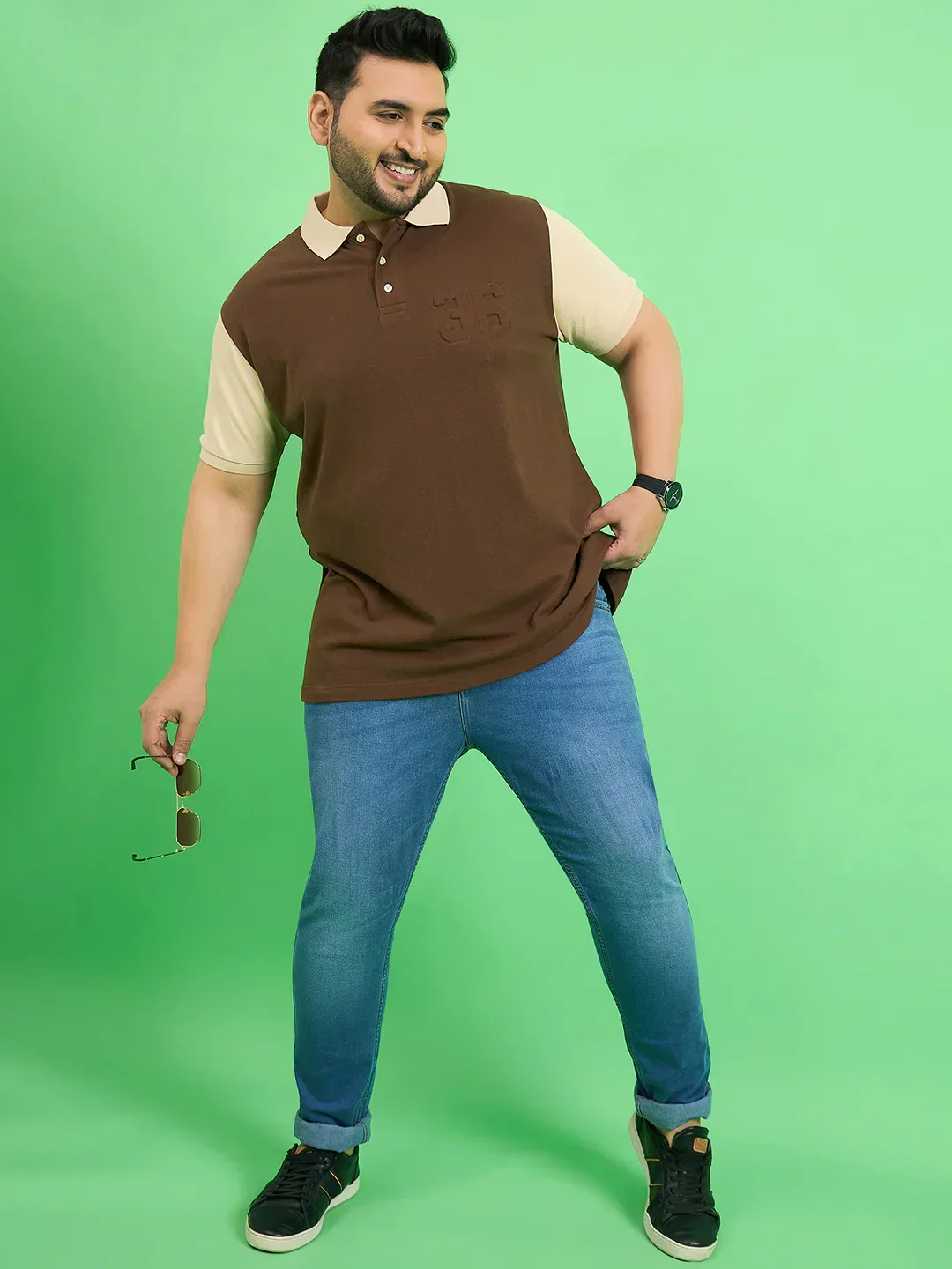 Men Plus Size Brusque Brown Solid Polo Tshirt - Image 2